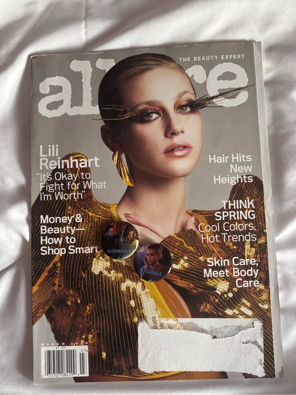 Lot of Allure Magazine March 2020 Lili Reinhart Riverdale Cover and 2 pins